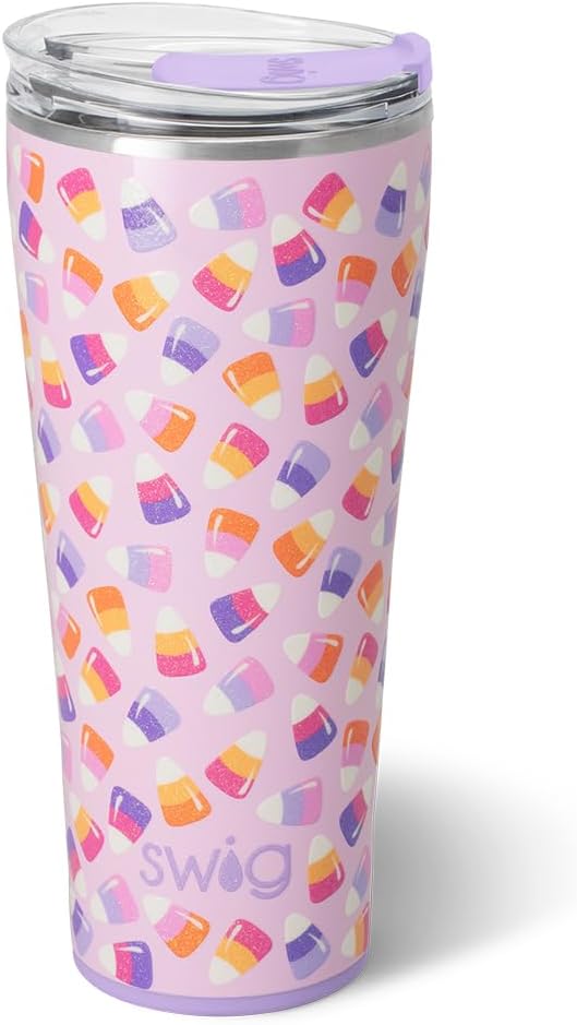 Swig Life 32oz Insulated Tumbler, Halloween Travel Coffee Tumbler with Lid, Cup Holder Friendly Travel Coffee Mug, Stainless Steel, 32 oz, Reusable Insulated Mug with Lid (Candy Corn)