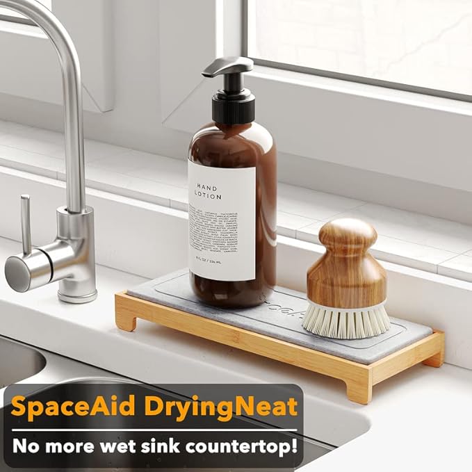SpaceAid Instant Dry Sink Caddy Organizers and Stone Dish Drying Mat for Kitchen Counter Set