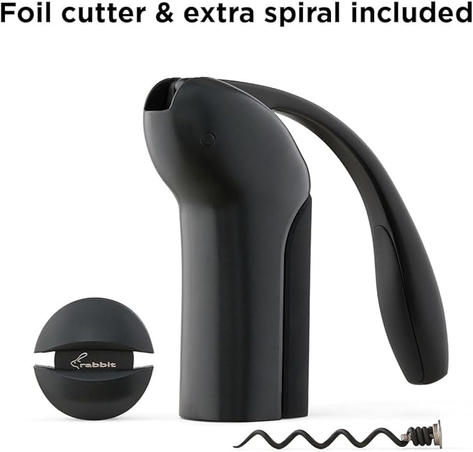 Rabbit 3-Piece Vertical Lever Corkscrew Wine Opener Boxed Gift Set, Pulls Cork in 3 Seconds, Automatic Ejection, Works on All Cork Types, Gunmetal Grey