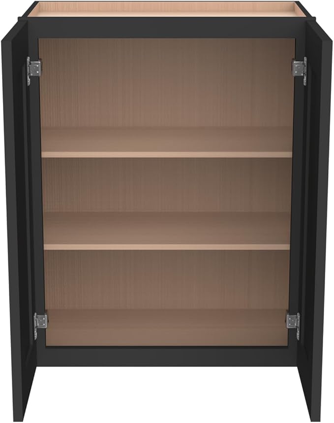 Wall-Mounted Cabinet – Solid Wood Shaker Style Medicine Cabinet with Adjustable Shelves & Soft-Close Doors for Bathroom, Kitchen, and Office Storage (Charcoal Black, 24" W x 12" D x 30" H)