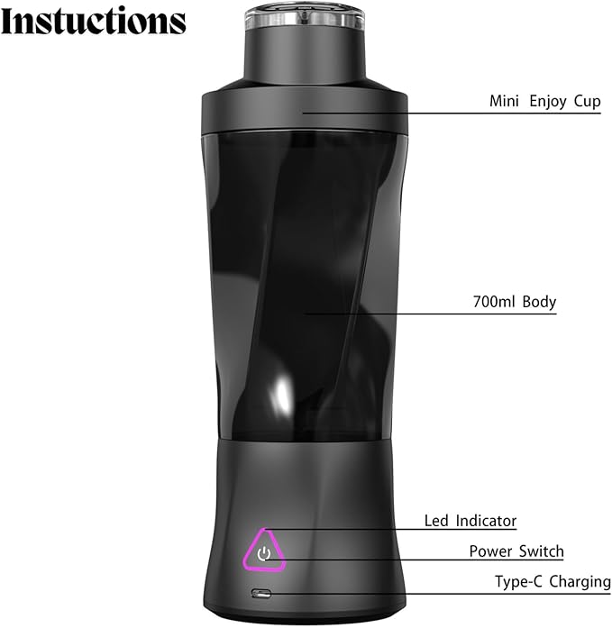 Portable Juicer Blender, USB Rechargeable Smoothie Maker with 6 Upgraded Blades and 6000mAh Battery, 700ml/24oz Capacity, Ideal for Smoothies, Protein Shakes, Travel and Office (White)