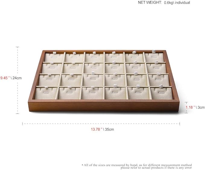 Oirlv Wood 24 Grids Jewelry Tray with Removable Inserts Jewelry Pads Necklace/Pendant Display Organizer Tray(Creamy-white)