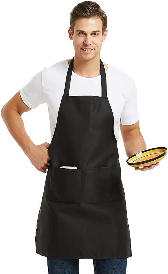 DUSKCOVE 12 Pack Plain Bib Aprons with 2 Pockets - Black Unisex Commercial Apron Bulk for Kitchen Cooking Restaurant BBQ Painting Crafting