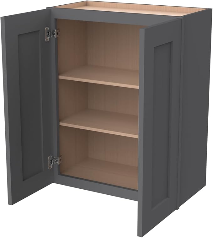 Wall-Mounted Cabinet – Solid Wood Shaker Style Medicine Cabinet with Adjustable Shelves & Soft-Close Doors for Bathroom, Kitchen, and Office Storage (Pebble Gray, 33" W x 12" D x 42" H)