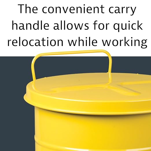 Justrite 14 Gallon Galvanized Steel Oily Waste Can, 20" x 16" Metal Oil Rag Safety Can with Foot Operated Self-Closing Lid for Oil Rag Disposal, Made in The USA, Yellow, 09501