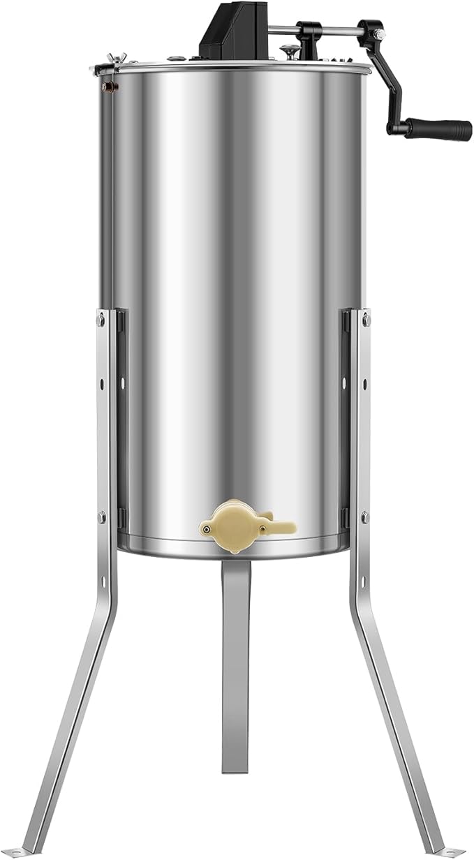 VEVOR Honey Extractor, 2 Frame Manual Honey Extractor with Transparent Lid, Stainless Steel Honeycomb Drum Spinner with Height Adjustable Stand,Honeycomb Extraction Centrifuge Equipment for Beekeeping