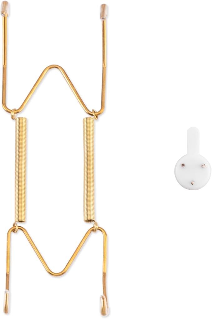 Plate Hangers for The Wall, Suitable for 6-8 inch Decorative Plate, Stainless Steel Wire Plate Holder with Wall Hooks and Rubber tip Protectors, Plate Hangers for Displaying Plates, Platter, Gold