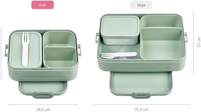 Mepal Bento Box Midi - Bento Lunch Box For 2 Sandwiches or 4 Bread Slices - Adults, Snacks & Leftovers - Vivid Mauve