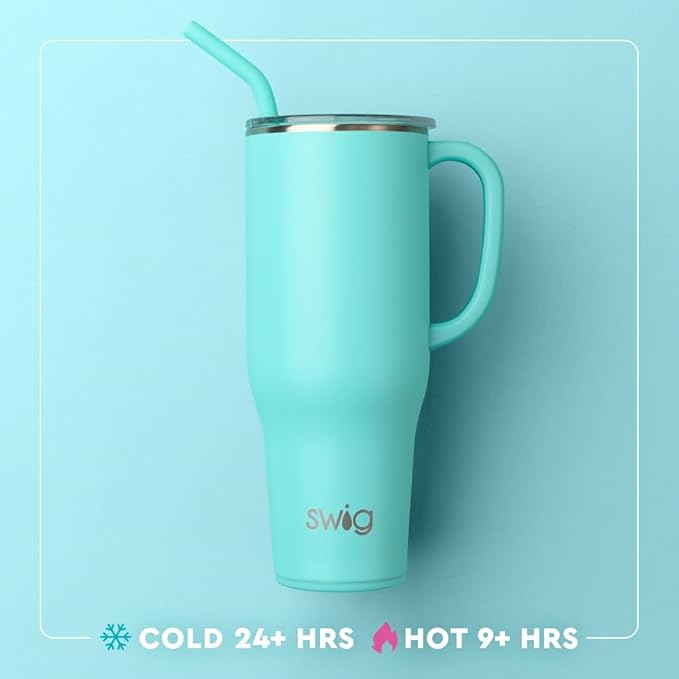 Swig Life 40oz Mega Mug, 40 oz Tumbler with Handle and Straw, Cup Holder Friendly, Dishwasher Safe, Extra Large Insulated Tumbler, Stainless Steel (Oh Happy Day)