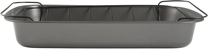 GoodCook Everyday Roast Pan with Rack Rectangular Nonstick Construction Large Capacity Metal Utensil-Safe, 15 x 11-Inch, Gray