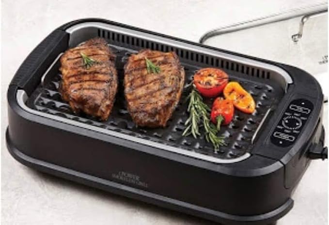 Smokeless Indoor Electric Grill With Tempered Lid Interchangeable Griddle Plate OPEN BOX