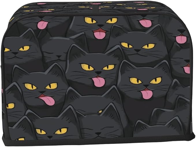 4 Slice Toaster Cover,Halloween Black Cat Eyes Small Kitchen Appliance Bread Machine Cover with Pockets,Dust & Fingerprint Protection