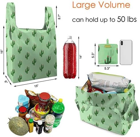BeeGreen Geometry Reusable Grocery Bags Bulk 6 Packs X-Large, Reusable Shopping Bags Foldable for Groceries, Vegetables, Fruits Watertight Bulk Tote Bags (Cactus Rainbow Polka Dot Red Rose