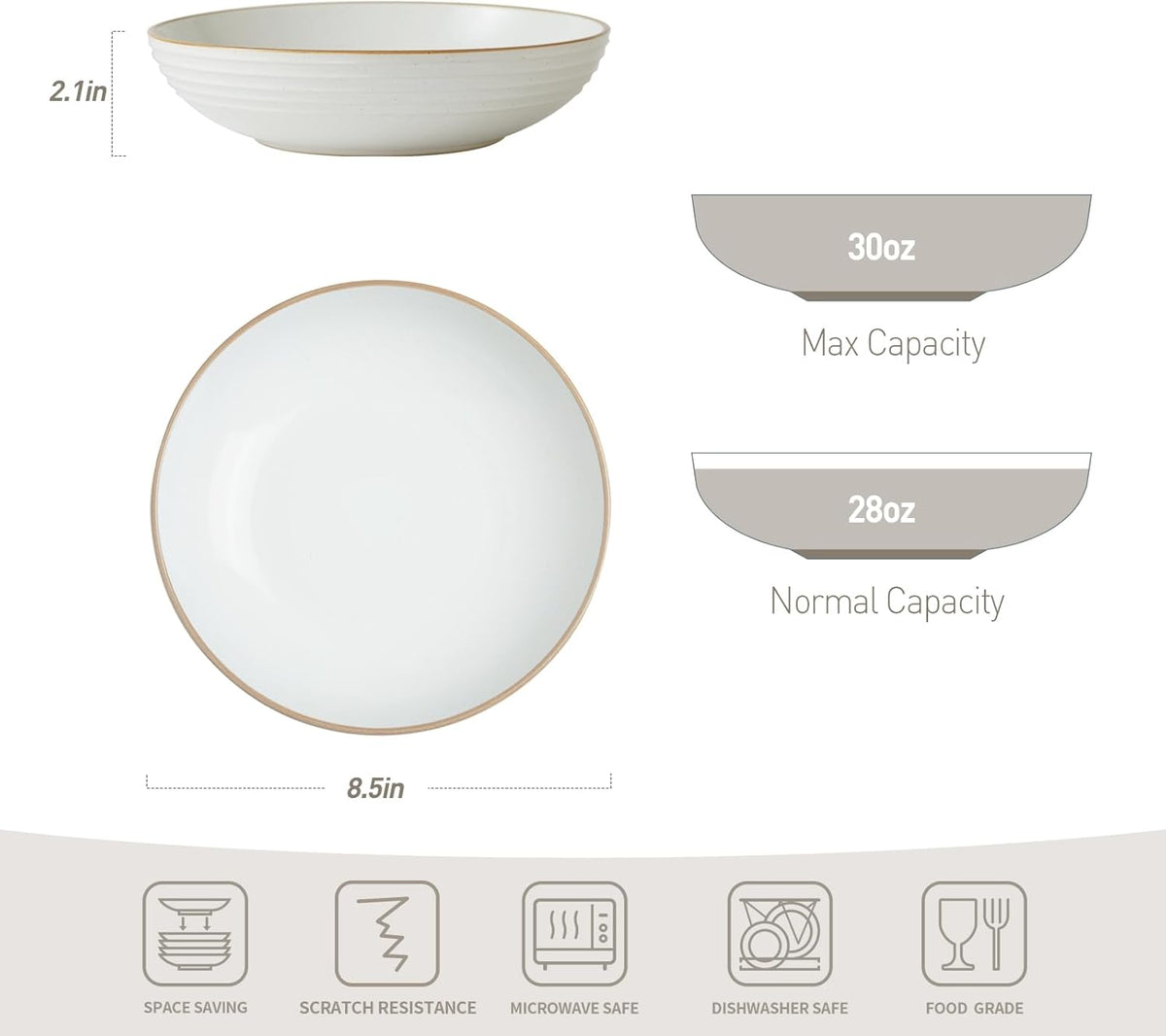 famiware Jupiter Pasta Bowls, 30 OZ Large Salad Bowls Set of 4, Microwave and Dishwasher Safe, Sturdy & Stackable, Serving Bowls for Kitchen, Multi-color