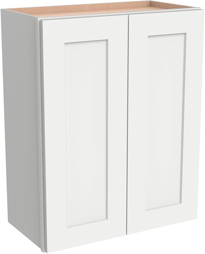 Wall-Mounted Cabinet – Solid Wood Shaker Style Medicine Cabinet with Adjustable Shelves & Soft-Close Doors for Bathroom, Kitchen, and Office Storage (Origami White, 33" W x 12" D x 36" H)
