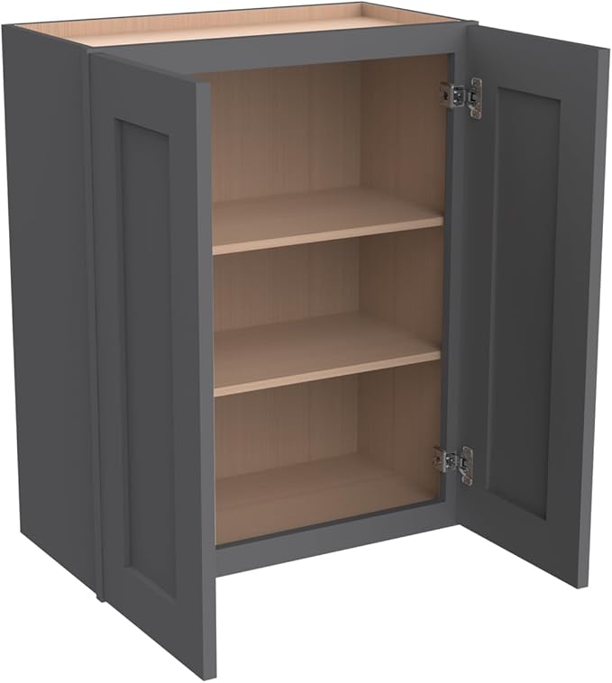 Wall-Mounted Cabinet – Solid Wood Shaker Style Medicine Cabinet with Adjustable Shelves & Soft-Close Doors for Bathroom, Kitchen, and Office Storage (Pebble Gray, 42" W x 12" D x 30" H)