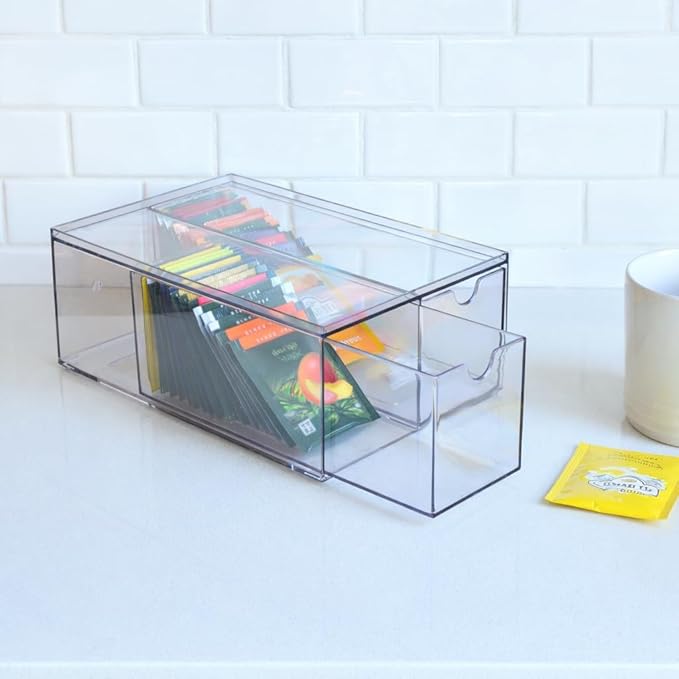 Youngever 4 Pack Plastic Tea Packet Organizers, Stackable Tea Bag Drawers, Clear Tea Bag Drawer Organizers (6" x 9" x 3.5")
