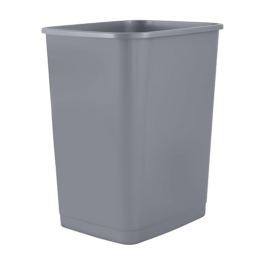 Superio Kitchen Trash Can 9 Gallon Slim Unlidded Waste Bin Only 37 Qt Durable Plastic, Fit Small Spaces, Office, Bathroom, Under Counter (Grey)