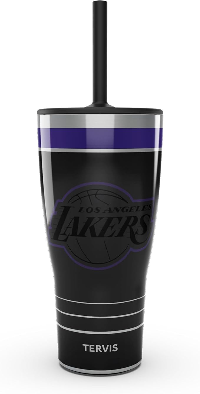 Tervis Traveler NBA Los Angeles Lakers - Night Game Triple Walled Insulated Tumbler Travel Cup Keeps Drinks Cold & Hot, 30oz with Straw Lid, Stainless Steel