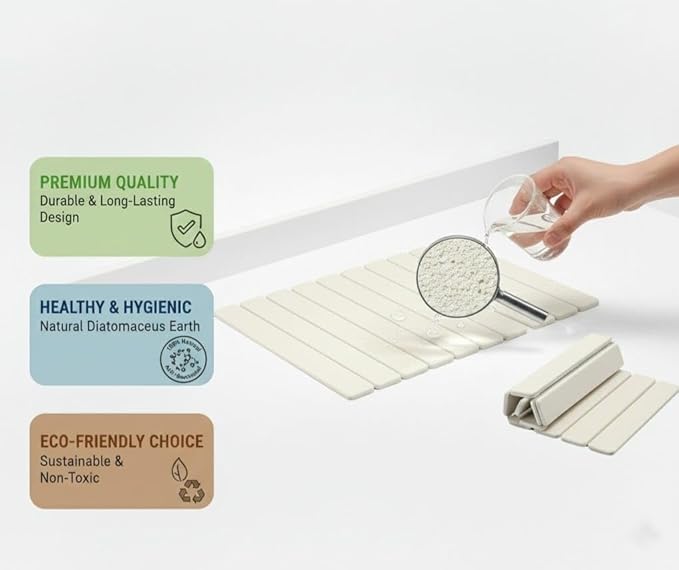 Large Stone Dish Drying Mat, 24" x 16" – Fast-Drying Diatomaceous Earth Kitchen Counter Mat – Quick Absorption – Non-Slip Modular Design