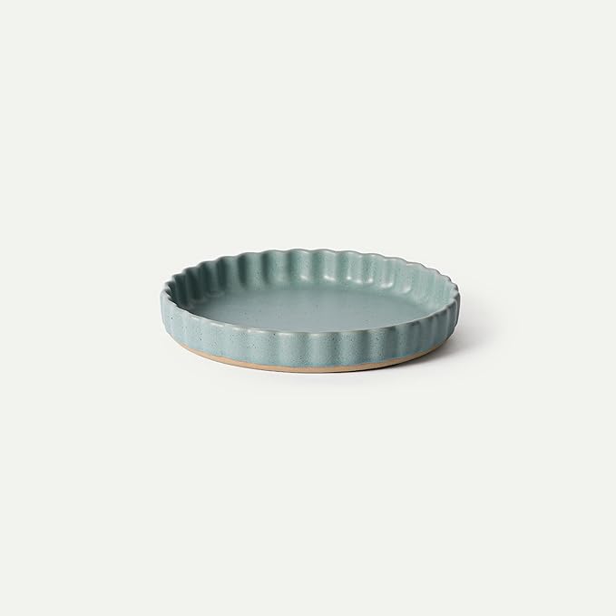 MORA Ceramic Tart Pan, 9.5 Inch Large Porcelain Baking Dish for Tarts, Quiche, Pie, Flan etc. Fluted Ruffled Edge, Oven, Microwave, Freezer, and Dishwasher safe - Great Gift For Bakers - Iris