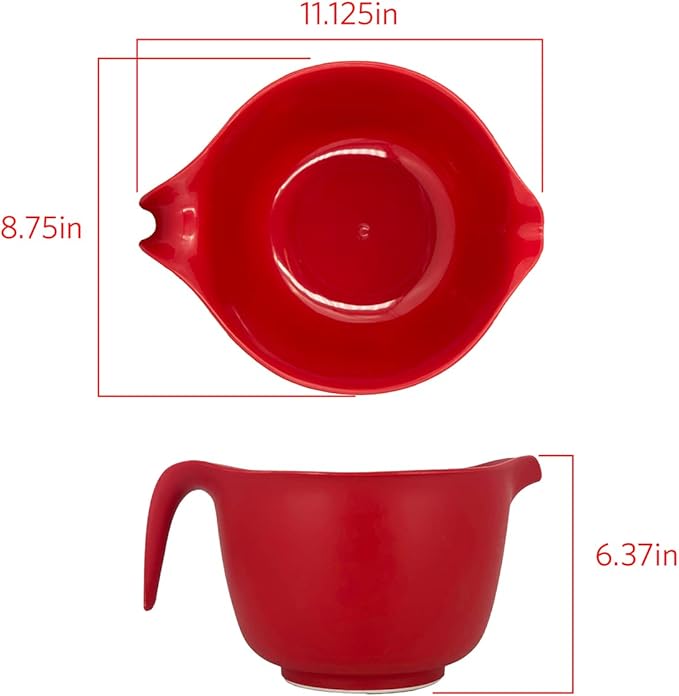 Glad Mixing Bowl with Handle – 3 Quart | Heavy Duty Plastic with Pour Spout and Non-Slip Base | Dishwasher Safe Kitchen Supplies for Cooking and Baking, Red