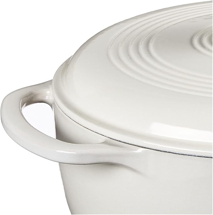 Lodge 4.5 Quart Enameled Cast Iron Dutch Oven with Lid – Dual Handles – Oven Safe up to 500° F or on Stovetop - Use to Marinate, Cook, Bake, Refrigerate and Serve – Oyster White