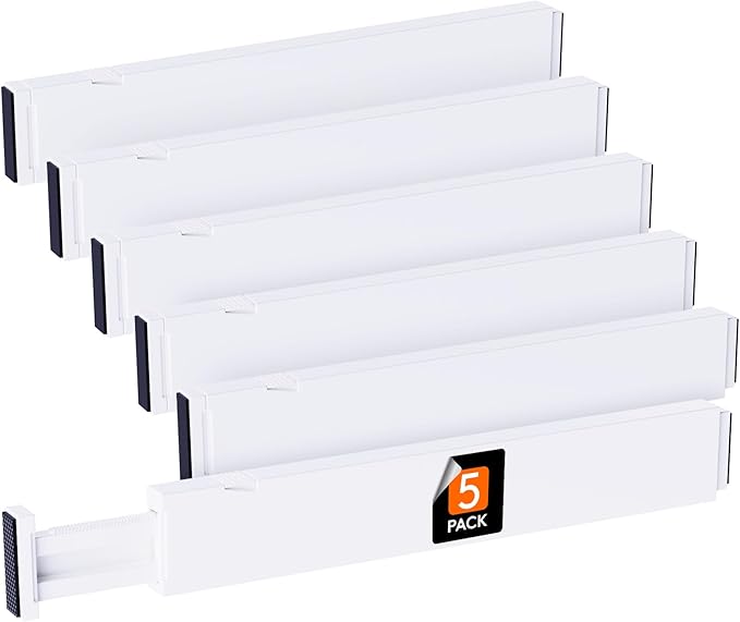 Lifewit 5 Pack Kitchen Drawer Dividers 2.36" High, 16"-22" Adjustable Drawer Organizer, Serving Tray Divided for Party Supplies, 4 PCS 15" x 10" Christmas Plastic Platters