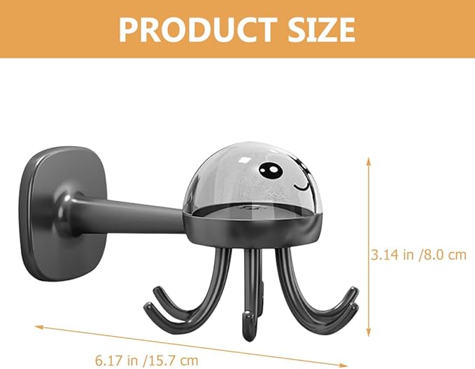Cabilock Rotating Kitchen Utensil Holder with 6 Hooks Wall-Mounted Storage Rack, No-Drill Multi-Functional Utility Hook for Hanging Spoons, Spatulas, and Ladles, Matte Black Organizer