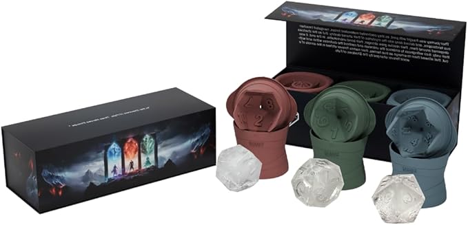 FREEZE FORMS DND Dice Large Ice Cube Mold Set | Big D20 Dice, D12 & D10 Silicone Ice Molds for TTRPG Gamers | 3" DND Dice Mold Clear Ice Cube Maker for Freezer | Oven Safe Ice Silicone Molds with Lids