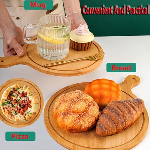 Pizza Serving Board Tray Set of 8, Wooden Lightweight Handles, Up to 13 Inches, Pizza Making Storage, Perfect for Parties and Gatherings,Light Brown,6inch