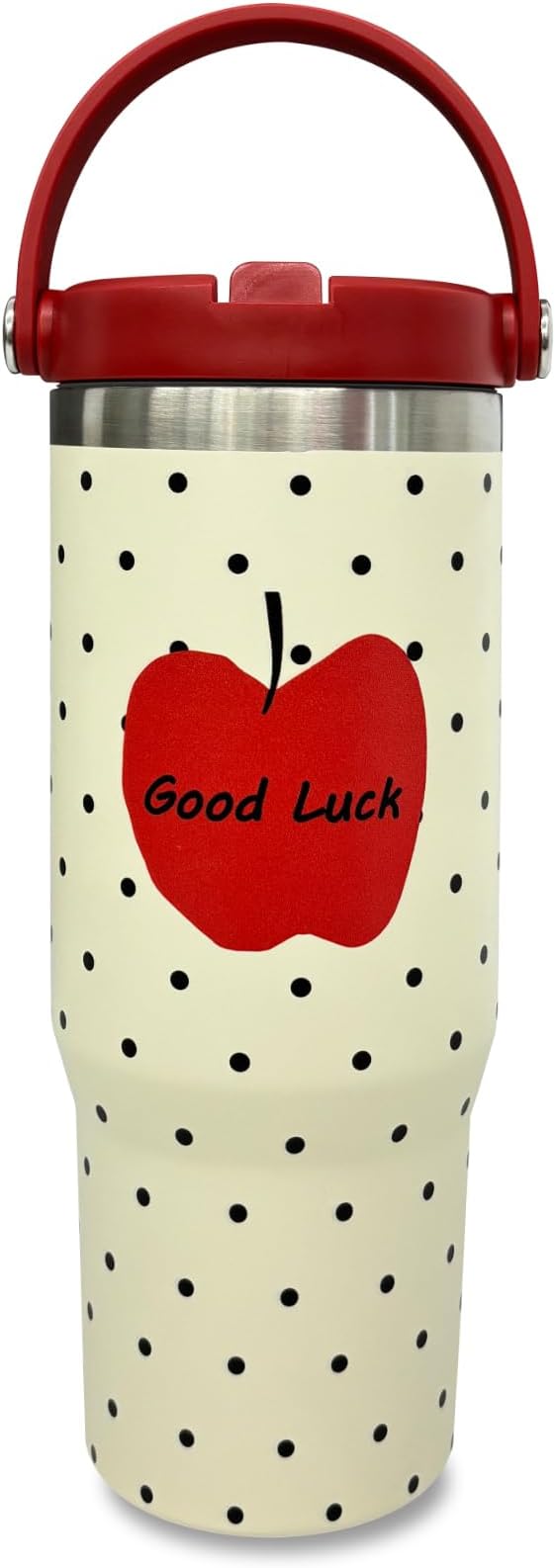 30 oz Tumbler with Handle and Straw, Vacuum Insulated Tumblers with Flip Straw and Top Handle, Leakproof Tumbler, Stainless Steel Travel Mug for Coffee Water, Cold for 20 Hours(Red Apple)