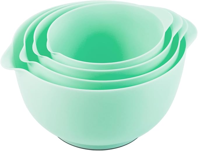 BoxedHome Nesting Plastic Mixing Bowl Set, 4 Piece Mixing Bowl Set with Pour Spouts, Size 1.7, 2.5, 3.5 and 4.5qt, for Prepping, Mixing, Baking, Cooking(2023 New Version, Green)