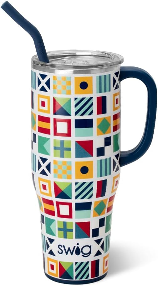 Swig Life 40oz Mega Mug, 40 oz Tumbler with Handle and Straw, Cup Holder Friendly, Dishwasher Safe, Extra Large Insulated Tumbler, Stainless Steel (Nauti Girl)