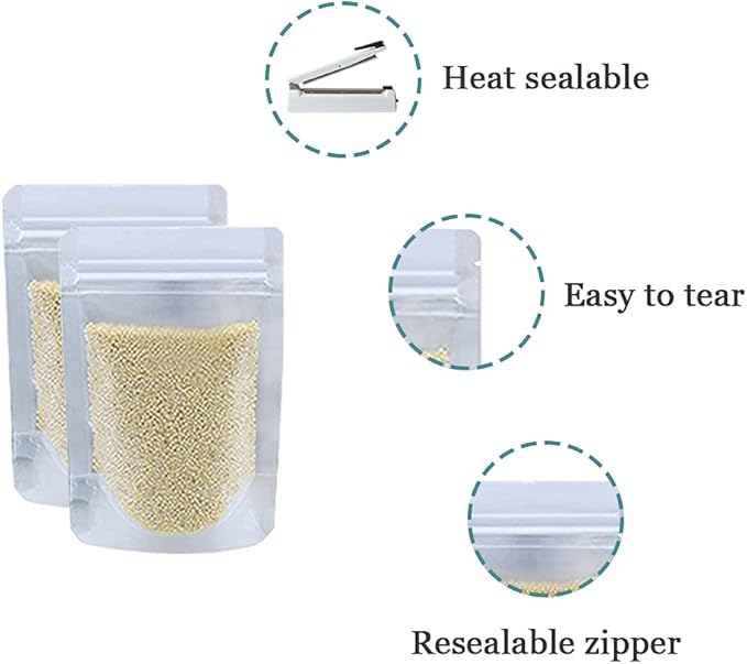 PABCK 100 Pack 3.9x5.9 inch Resealable Stand Up Bags Matte Clear Zipper Lock Heat Seal Pouches with Tear Notch for Zip Food Storage Lock Packing