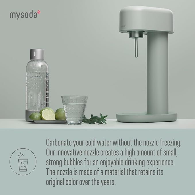 Mysoda Ruby 2 Carbonated Water Maker - Silent and Long-Lasting Aluminium Soda Maker with 1L Water Bottle - Without CO2 Cylinder - Pigeon
