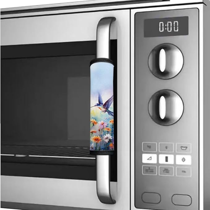 Refrigerator Door Handle Covers Pack of 6 Anti-Stain Kitchen Electrical Appliances Handle Protector Fridge Microwave Oven Decor and Accessories, Hummingbird Daisy Flower Blue