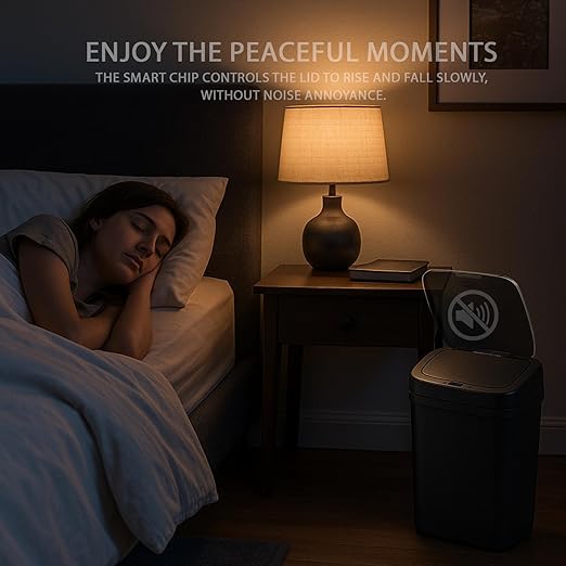Touchless Motion Sensor Trash Can with Sealing Lid Automatic Soft Close Silent Bathroom Kitchen Office Waste Bin Narrow Rectangular ABS Hands Free Smart Home Garbage Container (Black)