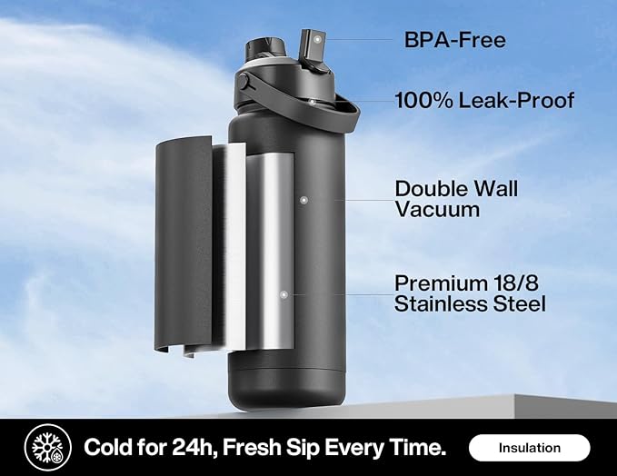 POWCAN 32 oz Insulated Water Bottle with 2-in-1 Straw and Spout Lid, Keep Cold 24H, Leak-Proof, BPA-Free, Double Wall Stainless Steel Water Bottle for Sports, Gym, Travel and School (Gilded Flutter)