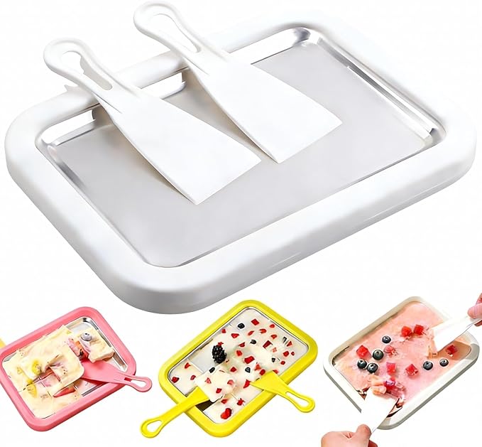 Rolled Ice Cream Maker, New Homemade Ice Cream Roller Maker, Instant Ice Cream Maker, DIY Fun Family Activity Rolled Ice Cream Tray for Yogurt, Sorbetand and Gelatod with 2 Scrapers(White)