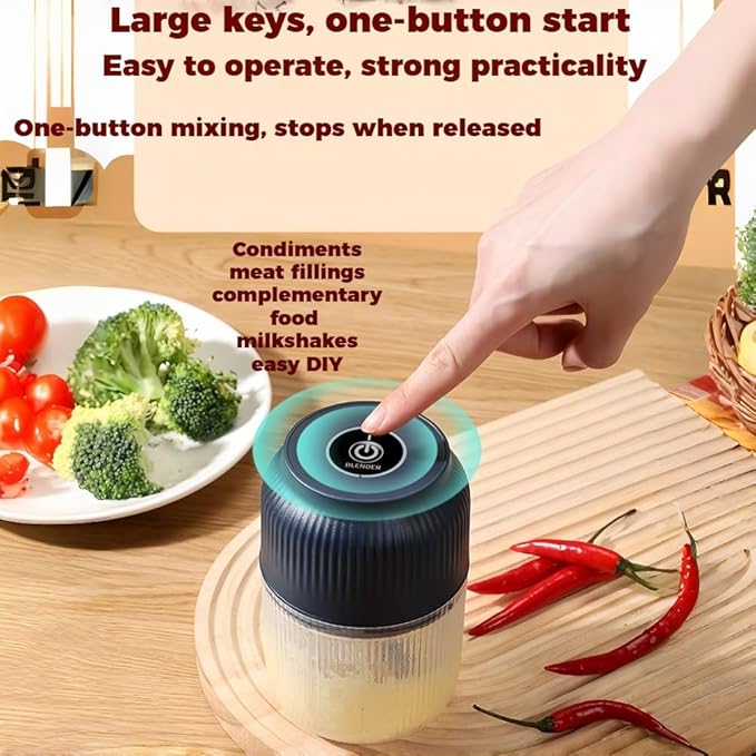 300ML USB Rechargeable Electric Garlic Chopper, Mini Portable Veggie Cutter with Eggbeater&4/6 Knife Heads, Veggie Chopper with Container and Lid, Vegetable Crusher (White B)