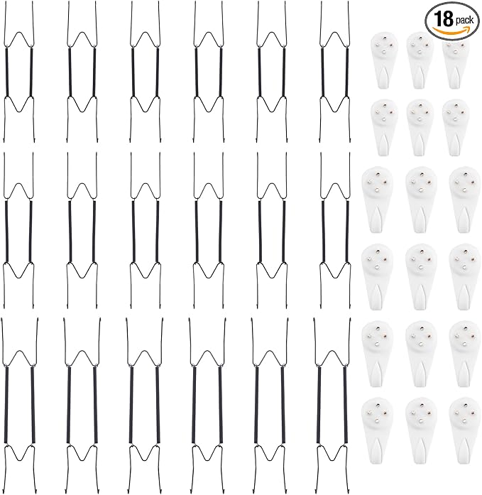 Bilillo 18 pcs Plate Hangers for The Wall, 10/12/14 Inch Invisible Decorative Wall Plate Hangers, Stainless Steel Plates Walls Hanger for Display Various Sizes with Hooks for Decorative (Black)