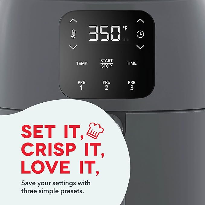 Dash Digital Tasti-Crisp™ Air Fryer - Compact Electric Digital Fryer With Auto Shut-Off Feature - Ideal for Small Spaces - AirCrisp® Technology - 2.6 Quarts - Cool Grey