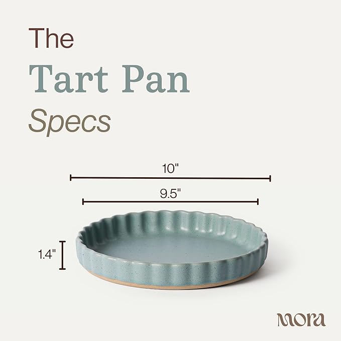 MORA Ceramic Tart Pan, 9.5 Inch Large Porcelain Baking Dish for Tarts, Quiche, Pie, Flan etc. Fluted Ruffled Edge, Oven, Microwave, Freezer, and Dishwasher safe - Great Gift For Bakers - Iris