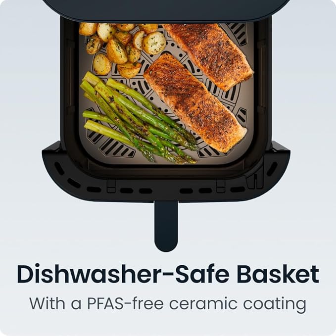 Chefman Crispinator Air Fryer 7-in-1 with 8 Qt Capacity, 450°F Max Temp & TurboFry Pro Technology for Fast, Even Results, Bake, Broil, Dehydrate, Viewing Window, Nonstick Ceramic-Coated Basket