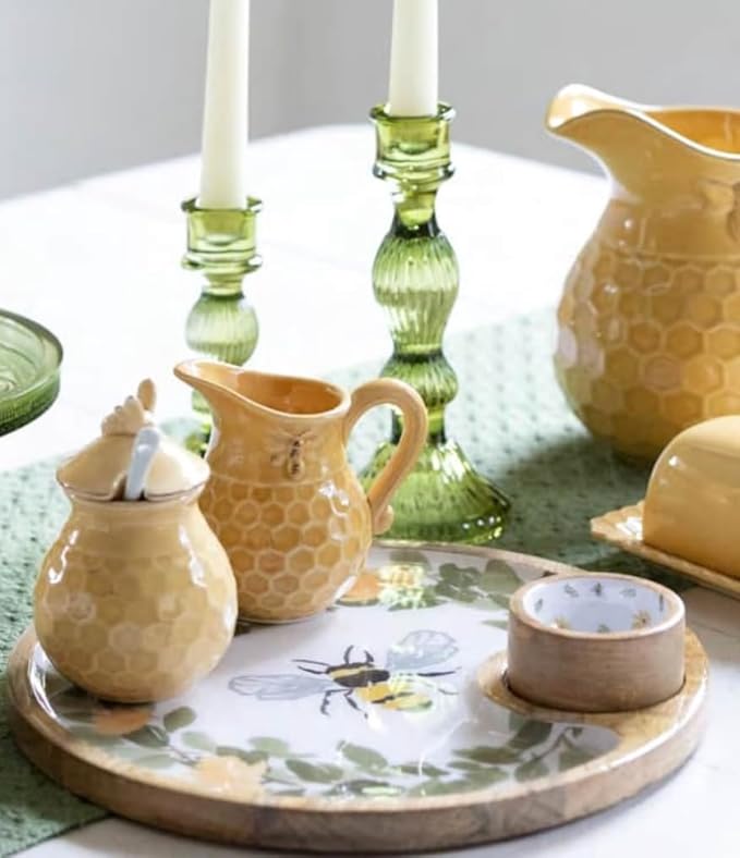 Boston International Embossed Stoneware Cream and Sugar Set, 2-Piece Set, Honeycomb
