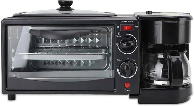 3-in-1 Breakfast Machine with Coffee Maker, Toaster, Non-Stick Griddle, Multi-Function Breakfast Machine with Timer, Kitchen Appliance Ideal for Apartments and Small Kitchens