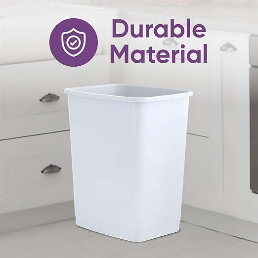 Superio Kitchen Trash Can 9 Gallon Slim Unlidded Waste Bin Only 37 Qt Durable Plastic, Fit Small Spaces, Office, Bathroom, Under Counter (White)