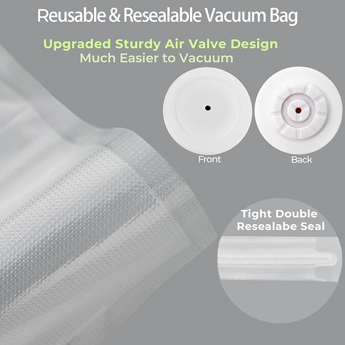 Auto Handheld Vacuum Sealer for Food - Compact Vacuum Sealer with 20 BPA-Free Reusable Air-Valve Bags, 8 Small, 8 Medium, 4 Extra-long), One-Touch Sealing Portable Sealer for Sous Vide&Freshness.