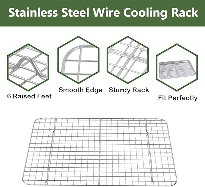 ROTTAY Baking Sheet with Rack Set (2 Pans + 2 Racks), Stainless Steel Cookie Sheet with Cooling Rack, Nonstick Baking Pan, Warp Resistant & Heavy Duty & Rust Free, Size 16 x 12 x 1 Inches (Pack of 2)